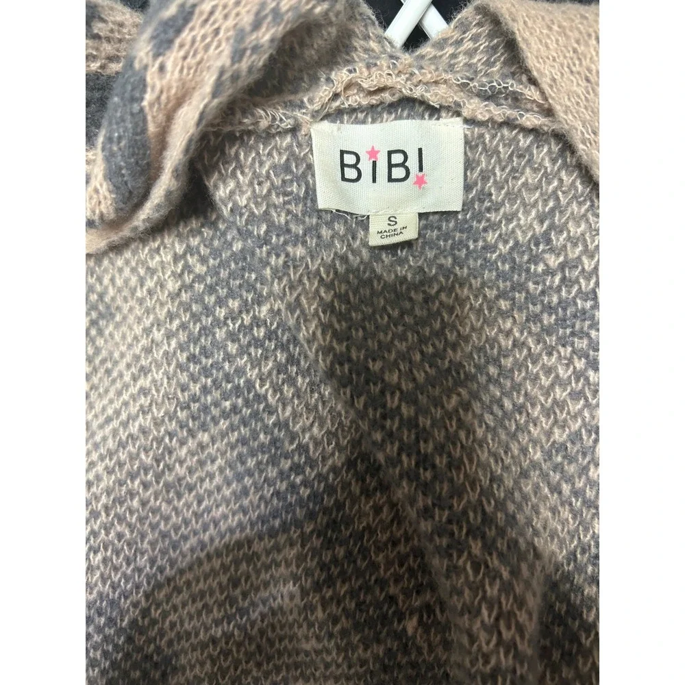 BIBI Women's Geometric Pattern Open‎ Front Cardigan Sweater Tan Gray Size S